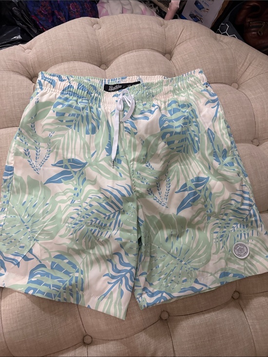Brooklyn Cloth Other - Brooklyn Cloth Light Blue, Mint & White Tropical Leaf Swim Shorts